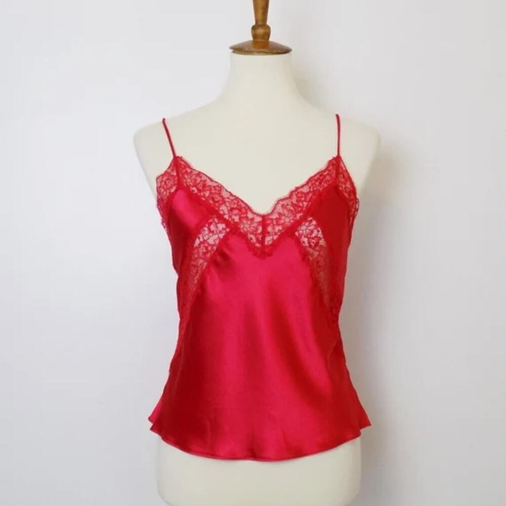 [Victoria's Secret] Red 90s Satin Lace Trim Camisole Tank Top NWT Size Medium M